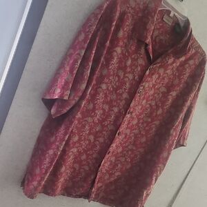 Axist Red Button-Down Casual Shirt with Gold Floral Print